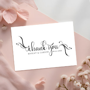 Elegant Boho Script Black & White Wedding Dankeskarte
