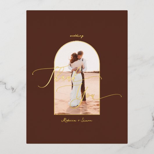 Elegant Boho Script Foto Wedding Vielen Dank Folie Einladungspostkarte (Vorderseite)