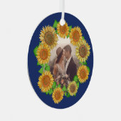 Elegant Boho Sonnenblume Rustic Navy Blue Wedding Ornament Aus Metall (Vorderseite Rechts)