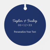 Elegant Boho Sonnenblume Rustic Navy Blue Wedding Ornament Aus Metall (Rückseite)