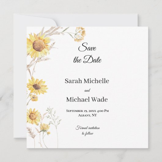Elegant Boho Sonnenblumen Save the Date laden ein (Vorderseite)
