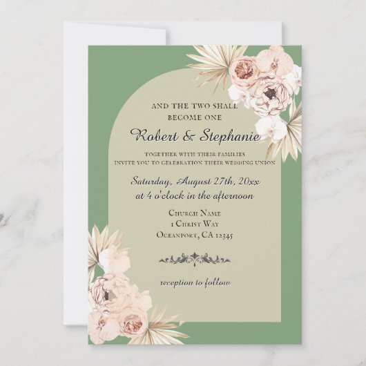 Elegant Boho Spring Peony Christlich Wedding Einladung (Vorderseite)