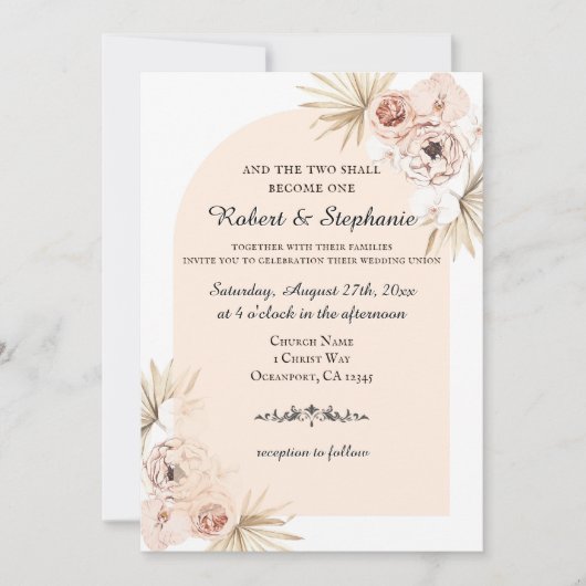 Elegant Boho Spring Peony Christlich Wedding Einladung (Vorderseite)