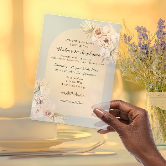 Elegant Boho Spring Peony Christlich Wedding Pergament Einladungen