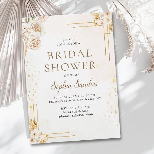 Elegant Boho Style with Beige & Yellow Flowers Einladung