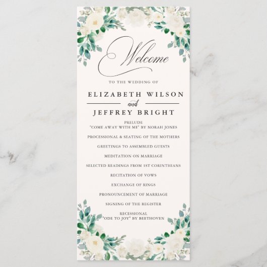 Elegant Boho Summer Elfenbeinblüte Hochzeit Programm (Vorderseite)