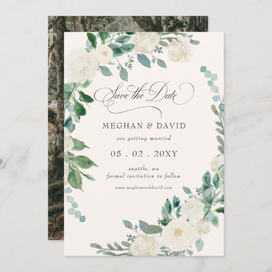 Elegant Boho Summer Elfenbeinblüte Hochzeit Save The Date (Vorne/Hinten)