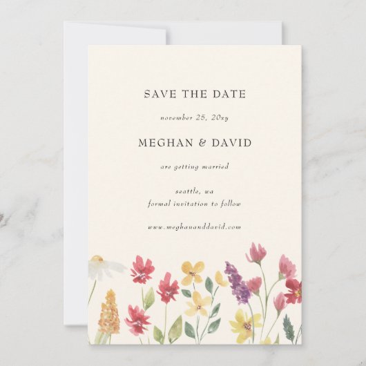 Elegant Boho Summer Wildblume Save the Date Ankündigung (Vorderseite)