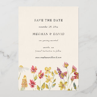 Elegant Boho Summer Wildblume Save the Date Folieneinladung