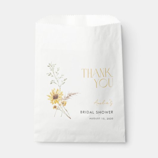 Elegant Boho Sunflower Danke Brautparty Geschenktütchen (Vorderseite)