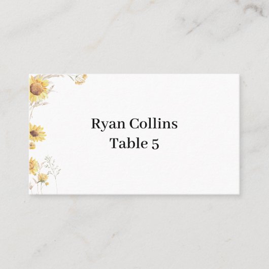 Elegant Boho Sunflower Platzkarten (Vorderseite)