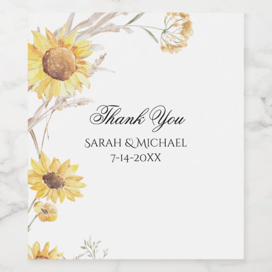 Elegant Boho Sunflowers Wedding Weinetikett (Einzelnes Label)