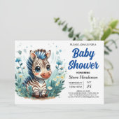 Elegant Boho Surprise Zebra Boy Baby Shower Einladung (Stehend Vorderseite)