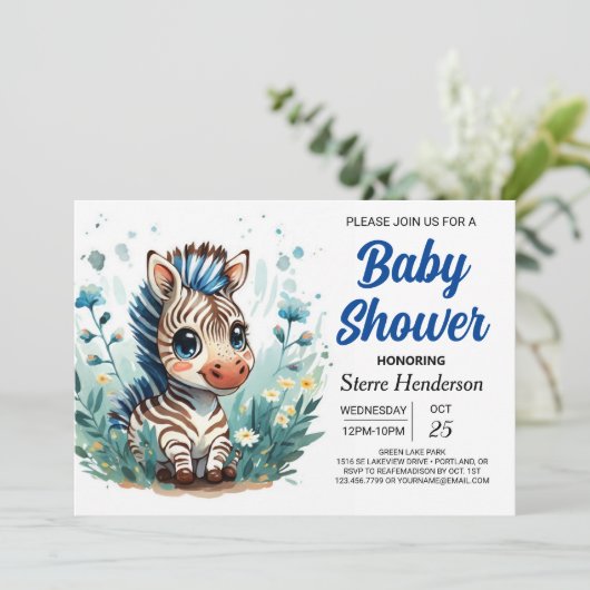Elegant Boho Surprise Zebra Boy Baby Shower Einladung (Stehend Vorderseite)