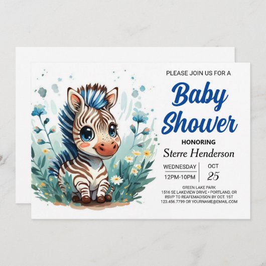 Elegant Boho Surprise Zebra Boy Baby Shower Einladung (Vorne/Hinten)