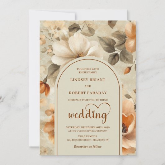 Elegant Boho Terra Cotta Ivory Sage Floral Wedding Einladung (Vorderseite)