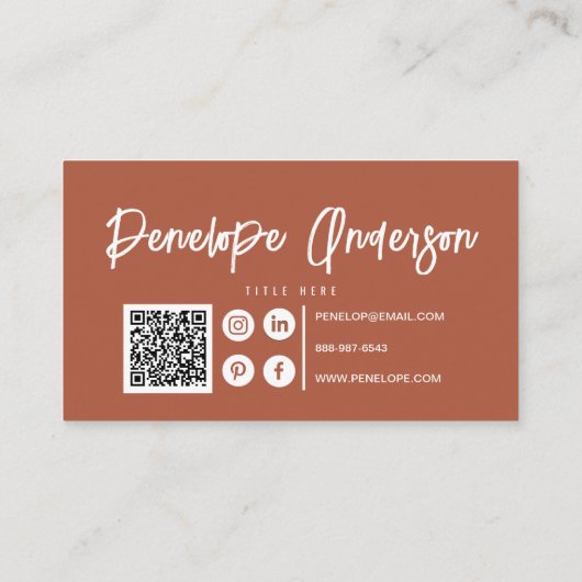Elegant Boho Terracotta Burnt Orange QR Code Chic Visitenkarte (Rückseite)
