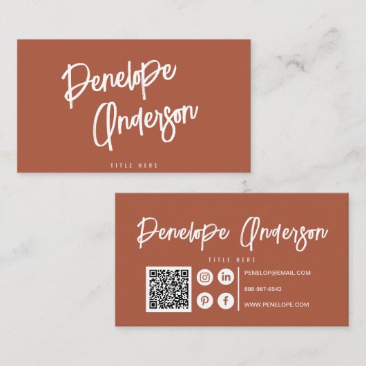 Elegant Boho Terracotta Burnt Orange QR Code Chic Visitenkarte (Vorne/Hinten)