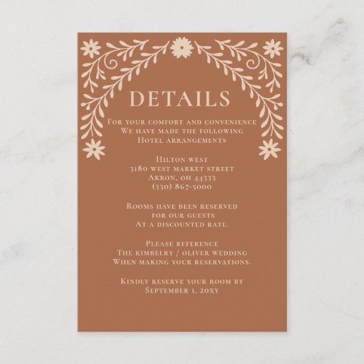 Elegant Boho Terracotta Floral Wedding Begleitkarte (Vorderseite)