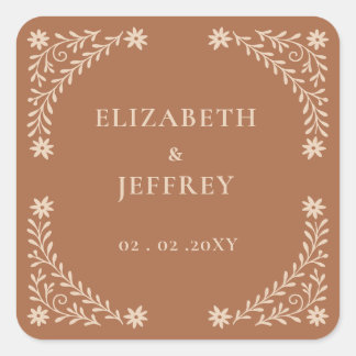 Elegant Boho Terracotta Floral Wedding Quadratischer Aufkleber