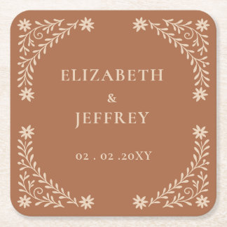 Elegant Boho Terracotta Floral Wedding Rechteckiger Pappuntersetzer