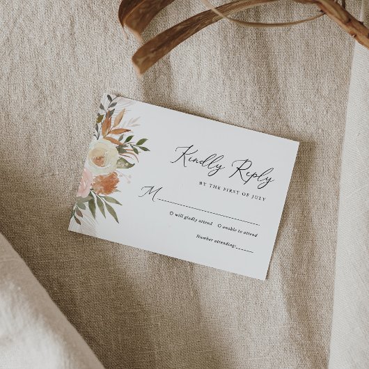 Elegant Boho Terracotta Floral Wedding RSVP Karte