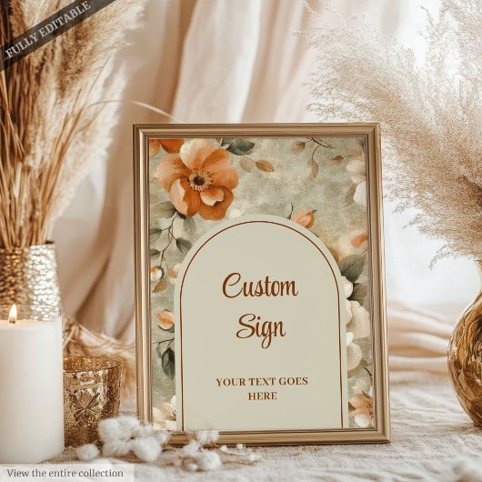 Elegant Boho Terracotta Ivory Sage Floral Custom Poster