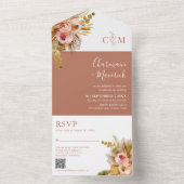 Elegant Boho Terracotta Monogram QR Code Wedding All In One Einladung (Innen Boden)