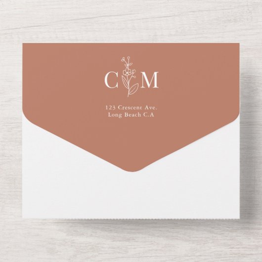 Elegant Boho Terracotta Monogram QR Code Wedding All In One Einladung (Rückseite)