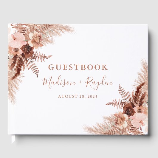 Elegant Boho Terracotta Pampas Grass Wedding Gästebuch (Vorderseite)