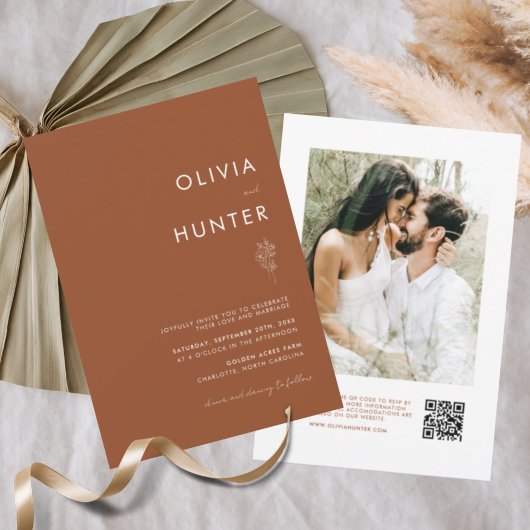 Elegant Boho Terracotta QR Code Wedding Einladung