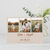Elegant Boho Terrcaotta Moderne 3 Fotos Hochzeit Save The Date (Stehend Vorderseite)