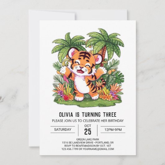 Elegant Boho Tiger Digital Geburtstag Einladung (Vorderseite)