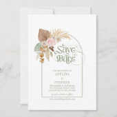 Elegant Boho Tropical Dried Blume Arch QR Code Save The Date (Vorderseite)