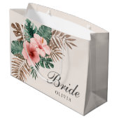 Elegant Boho Tropical Watercolor Blumenbride Große Geschenktüte (Rückseite Schrägansicht)