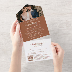 Elegant Boho UAWG QR Code Terracotta Wedding All In One Einladung