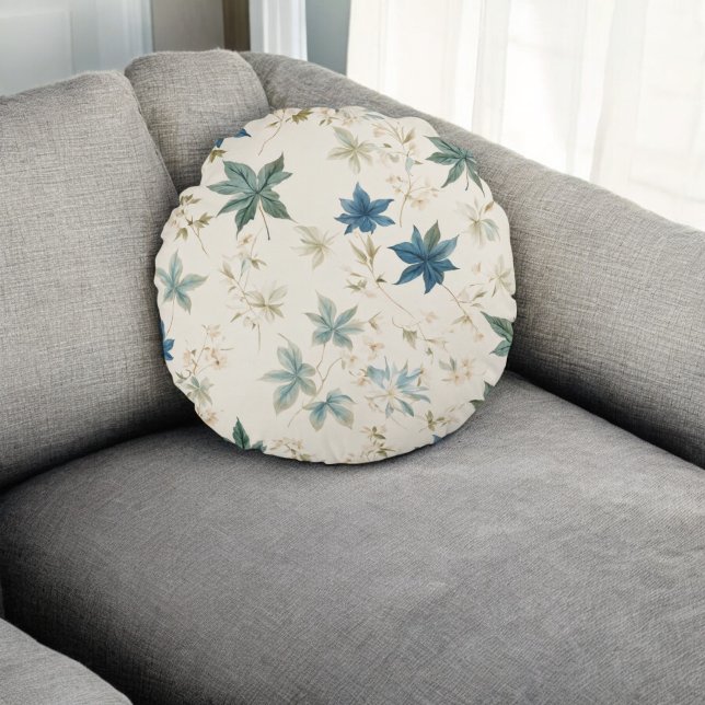 Elegant Boho Vintag Maple Blätter Blumenmuster Rundes Kissen (Von Creator hochgeladen)