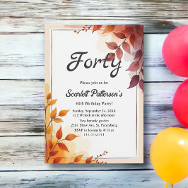Elegant Boho Watercolor Floral Fall 40. Geburtstag Einladung