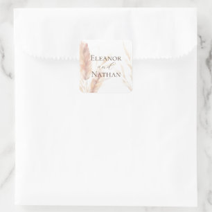 Elegant Boho Watercolor Pampas Hochzeit im Herbst Quadratischer Aufkleber