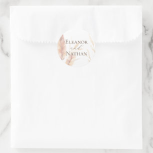 Elegant Boho Watercolor Pampas Hochzeit im Herbst Runder Aufkleber