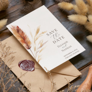 Elegant Boho Watercolor Pampas Hochzeit im Herbst Save The Date