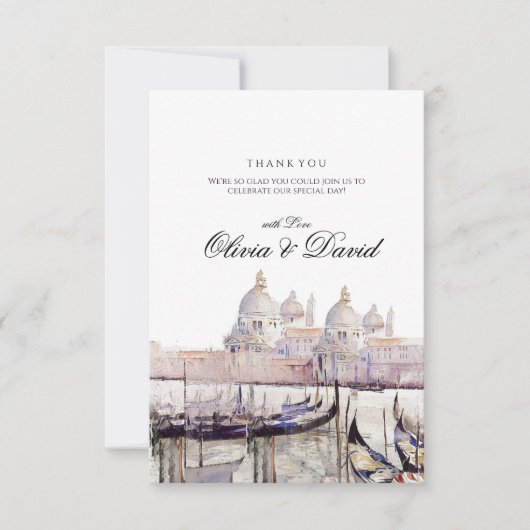 Elegant Boho Watercolor Venedig Script Wedding Dankeskarte (Vorderseite)