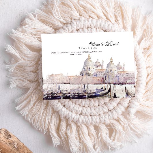 Elegant Boho Watercolor Venedig Script Wedding Dankeskarte