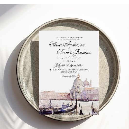 Elegant Boho Watercolor Venedig Script Wedding Einladung