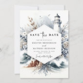 Elegant Boho Waves Lighthouse Wedding Save The Date (Vorderseite)