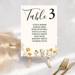 Elegant Boho Weadow Ivory Wildblume Wedding Tischnummer