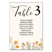 Elegant Boho Weadow Ivory Wildblume Wedding Tischnummer (Vorderseite)