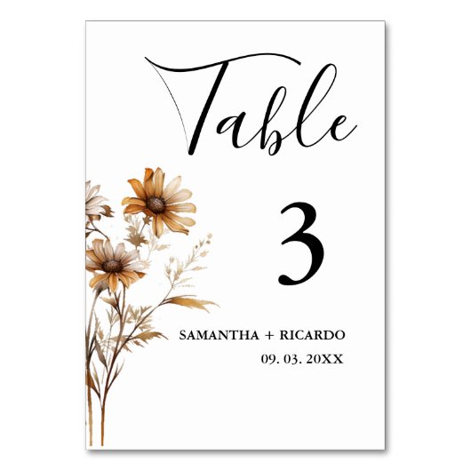 Elegant Boho Weadow Ivory Wildblume Wedding Tischnummer (Rückseite)
