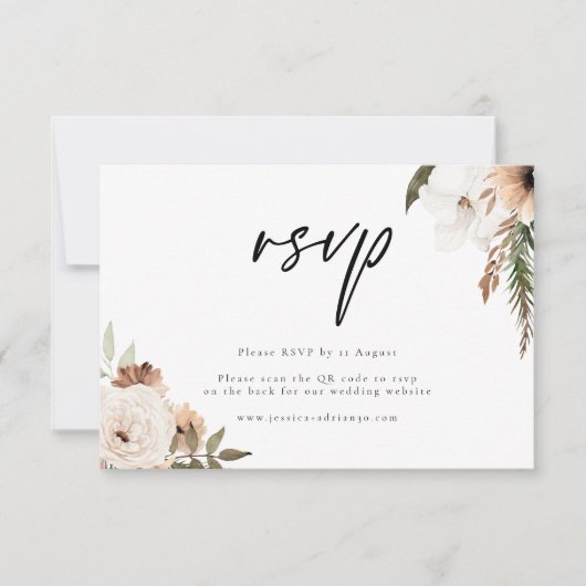 Elegant Boho Wedding QR Code UAWG Response Card RSVP Karte (Vorderseite)
