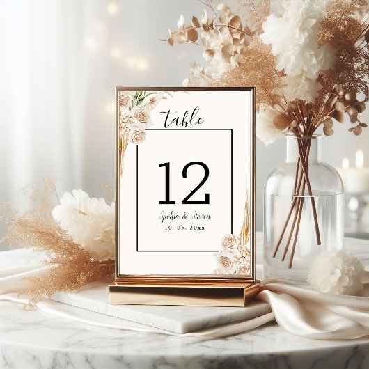 Elegant Boho Wedding with Beige & Yellow Flowers Tischnummer